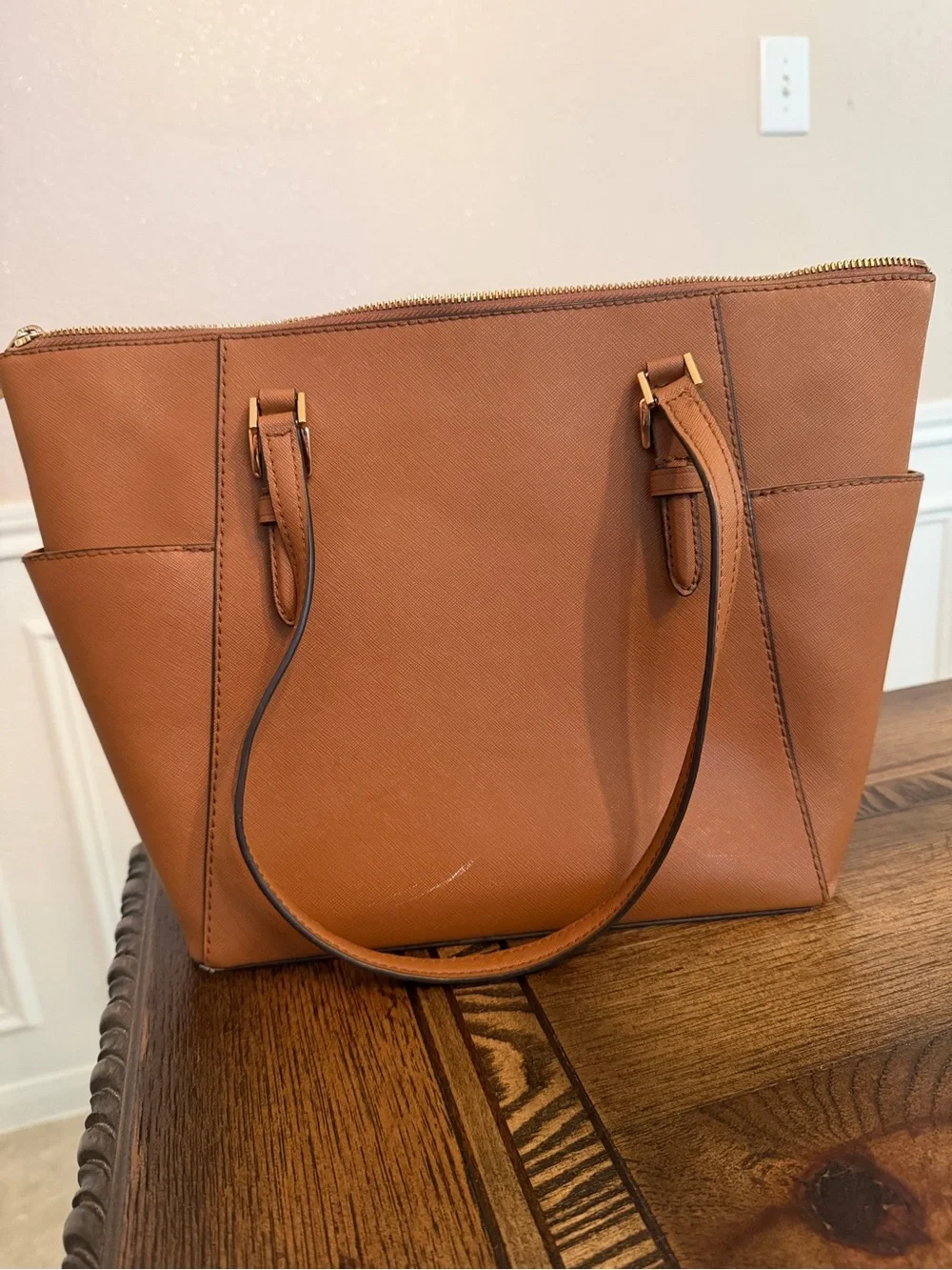 MICHAEL KORS Charlotte Large Top-Zip Tote Bag Gold Hardware Shoulder Bag